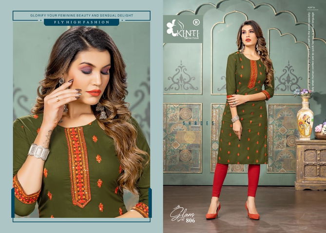 Kinti Glam Girl 8 Embroidery Straight Cut Wholesale Kurtis